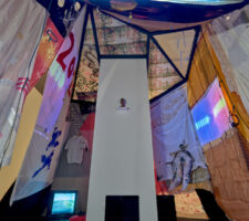 The inside of the blanker fort with a view of a TV.